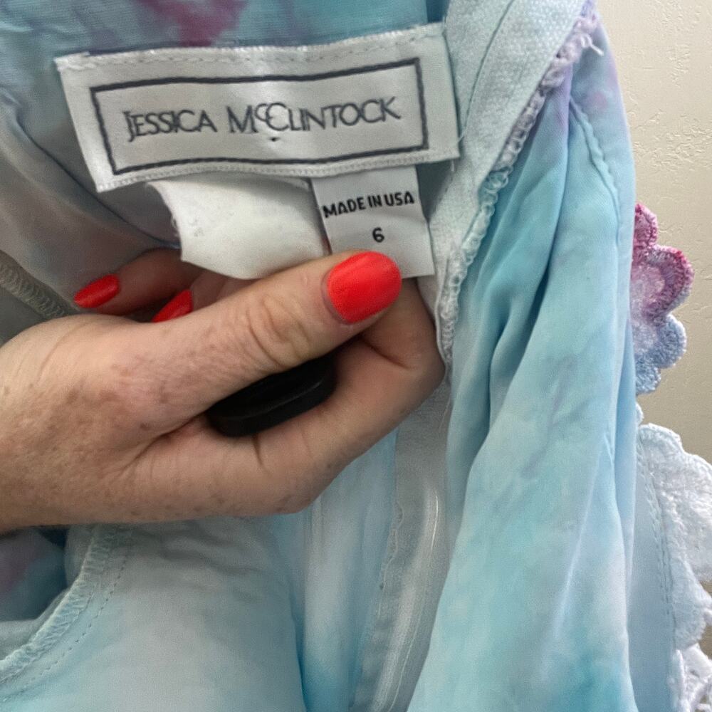 Vintage 1980's Jessica McClintock Tie Dye Midi Dress - Picture 6 of 7
